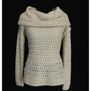 Antonio Melani Sweater SM Beige Tan Chunky Knit Cowl Neck Sequin Long Sl Lined